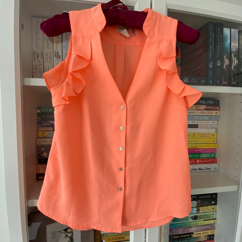 Bright Coral Sleeveless Shirt with Ruffles